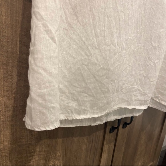 Sigrid Olsen XL Linen Half Button down Pullover Top Shirt Roll Tab sleeves White - Picture 9 of 11